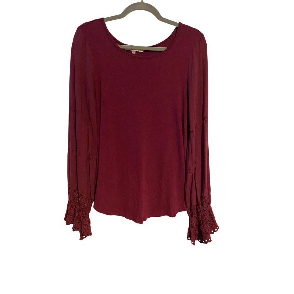 Willow & Root Top M Women’s Maroon Long Sleeve Crochet Cuff Y2K Hippie Festival